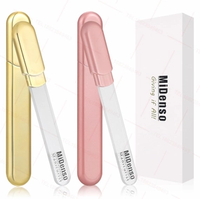 Premium Gift, Glass Nail File with Case, 2 Pack Crystal Nail Files for Natural Nails, Artificial Nails Manicure Pedicure Nail Care Kit Set, Xmas Present for Women and Man(Gold Purple)