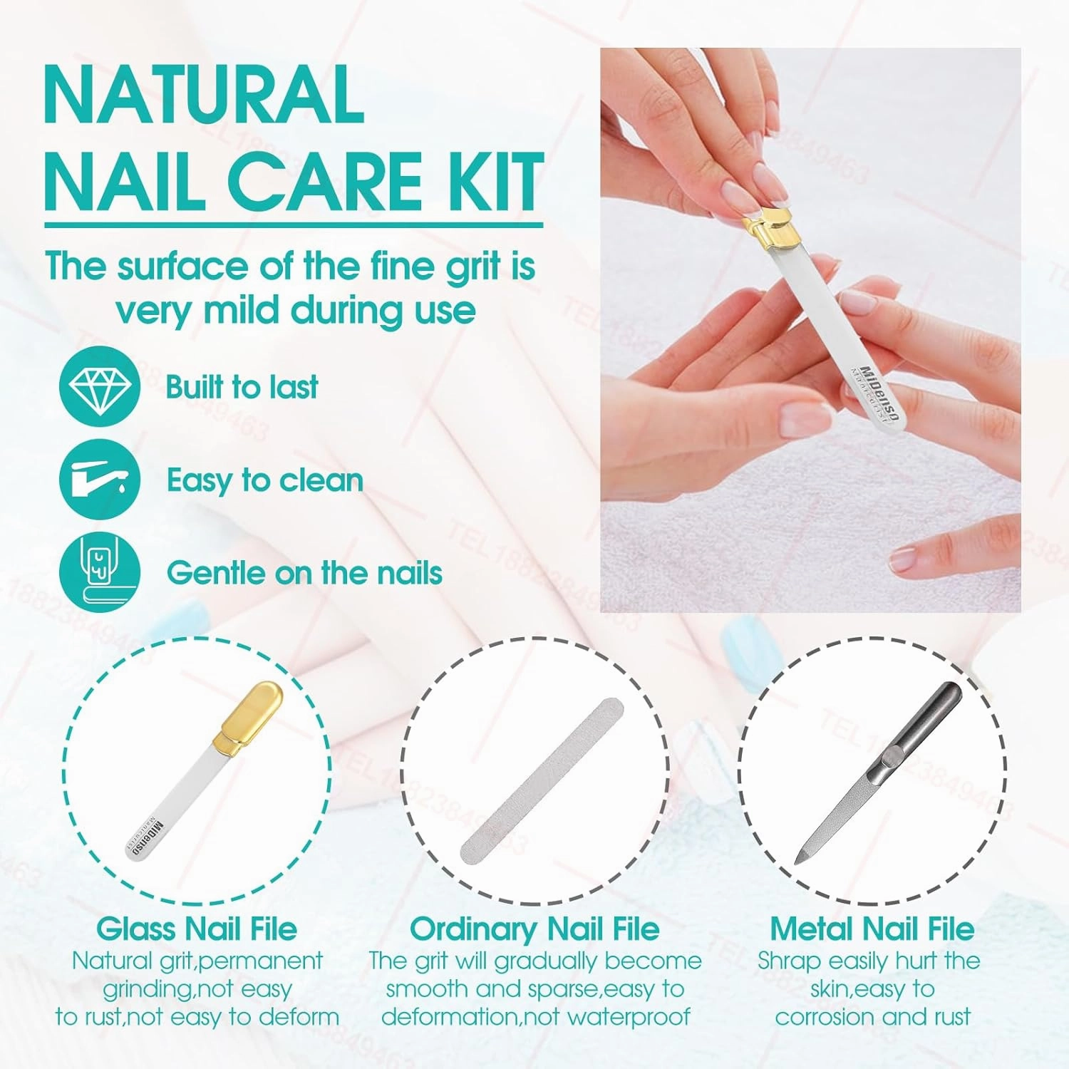 Premium Gift, Glass Nail File with Case, 2 Pack Crystal Nail Files for Natural Nails, Artificial Nails Manicure Pedicure Nail Care Kit Set, Xmas Present for Women and Man(Gold Purple)