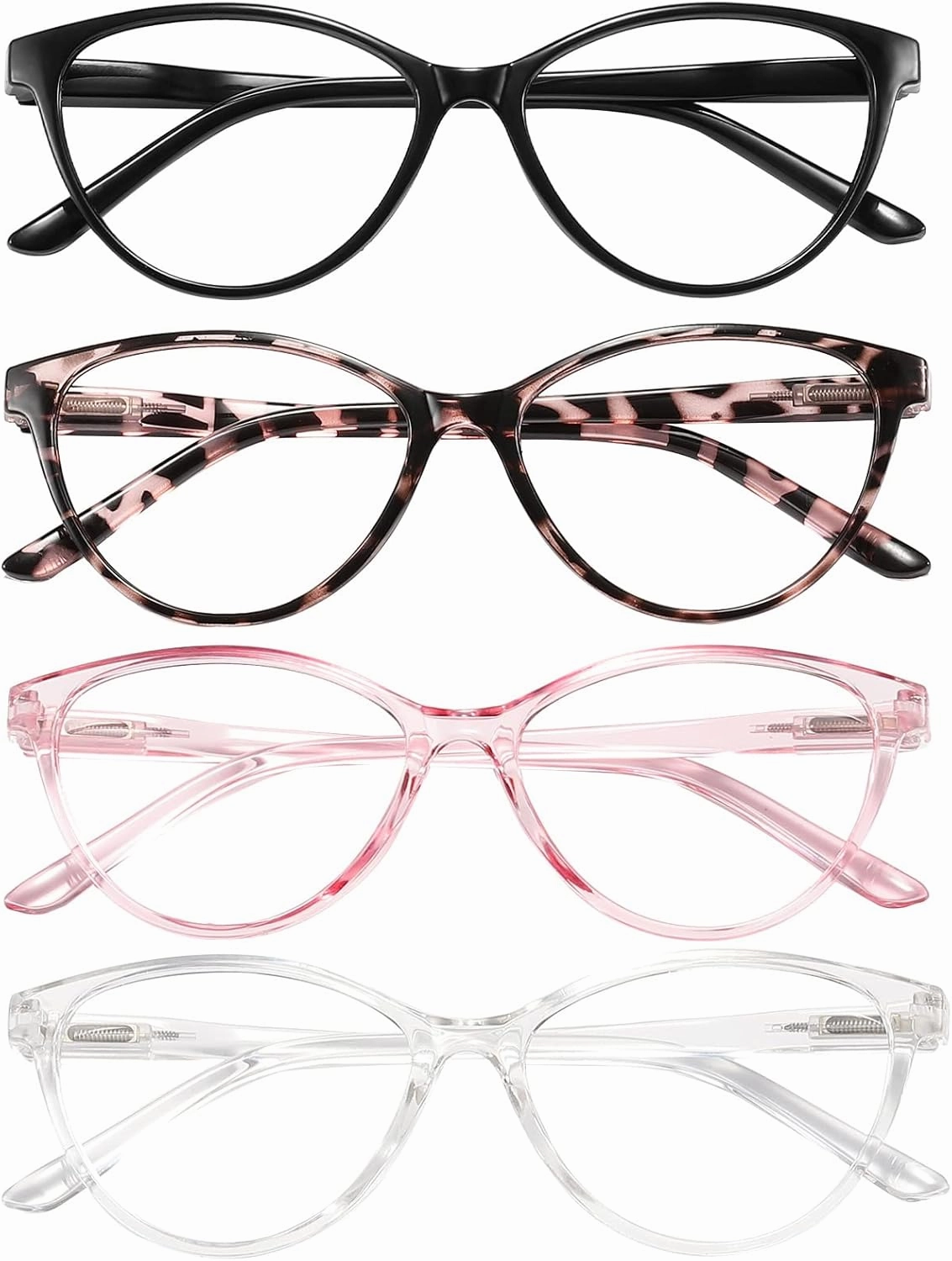 Przene 4 Pack Blue Light Blocking Reading Glasses,Readers for Women and Men with Spring Hinge