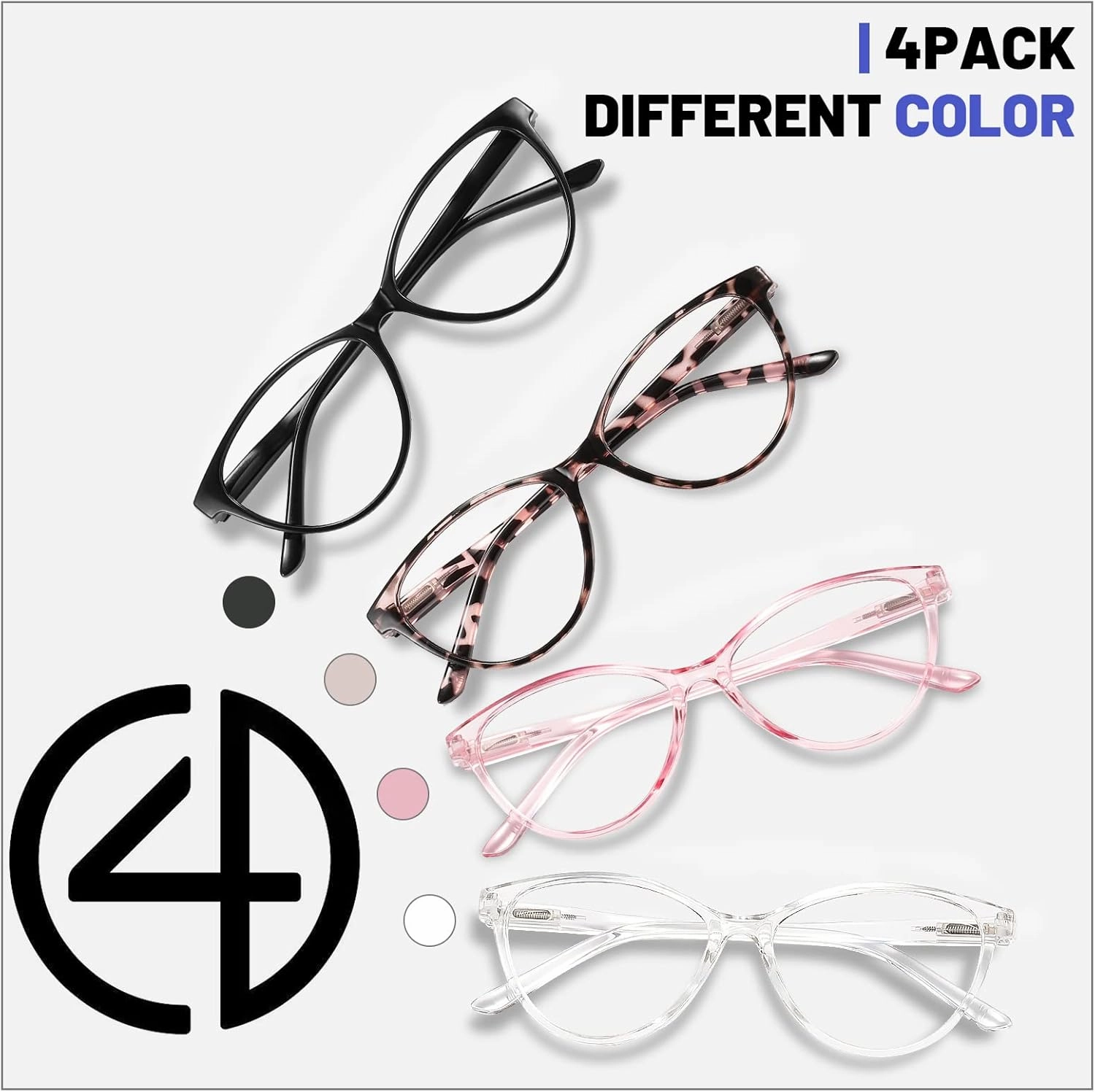 Przene 4 Pack Blue Light Blocking Reading Glasses,Readers for Women and Men with Spring Hinge