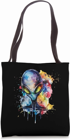 PSYCHEDELIC ALIEN ART Mysterious Imaginative Cosmic Colorful Tote Bag