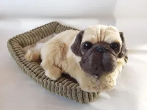 Pug Dog, Realistic, Lifelike Stuffed Interactive Nodding Pet Toy, Companion Pet Puppy with 100% Handcrafted Synthetic Fur, Gold; Brown;
