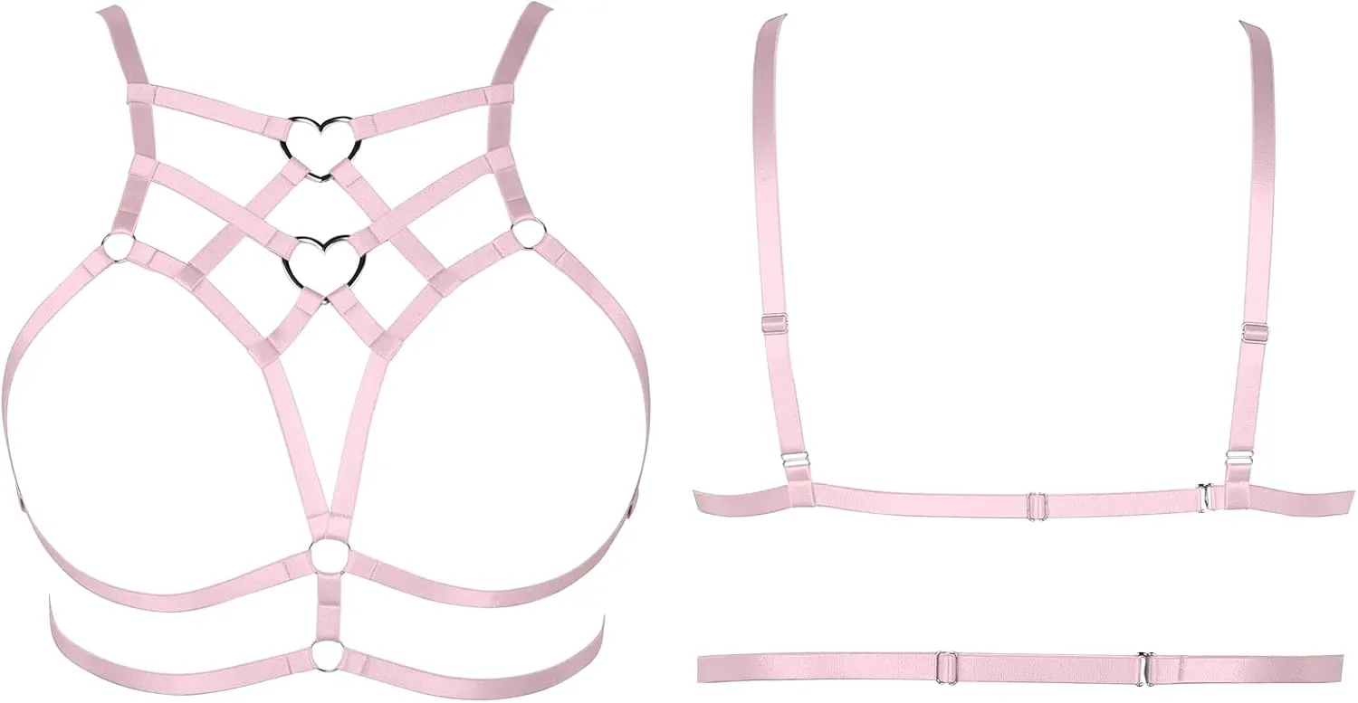 Punk Body Harness Gothic Lingerie Womens Plus Size Waist Cage Breast Hollow-Out Bra Strappy Tops Peach Shape at Chest Belts