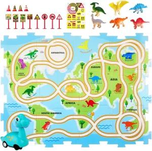 Puzzle Racer Kids Dinosaur Car Track Set, 3-8 Years Old Kid STEM Learning Floor Puzzle Playset, Educational Race Car Toy, for Birthday Christmas, Home Indoor Parent-Child Toys