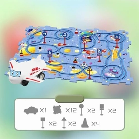 Puzzle Racer Kids Car Track Set, Slot Car Race Track Sets, Learning Toy for Ages 3-5 | 25  Track Pieces, 4 Themes (Dinosaur/Space/Ocean/Land) Creativity Development (25PCS, Space)