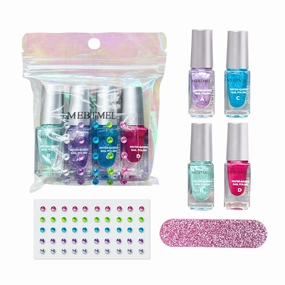 QQ 4PK Nail Polishes and 5PCS Lip Glosses Kit for Girl Age 6-8, Kids Non Toxic Water Based Peef-Off Quick Dry Nail Polishes