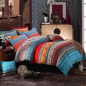Queen Boho Comforter Set - 3 Pieces Lightweight Exotic Yellow Orange Bohemian Mandala Colorful Retro Boho Comforter and 2 Pillowcases for All Seasons