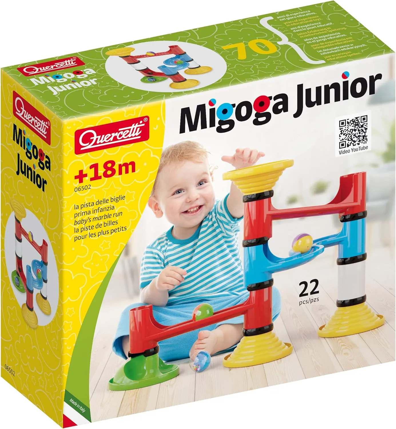 Quercetti Migoga Junior Marble Run First Ball Track Set for Ages 18 Months   (Made in Italy)