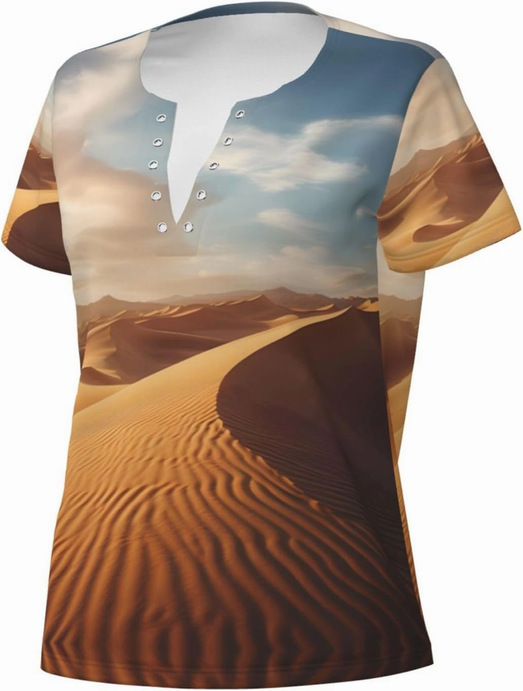 Quicksand Pattern Sexy V-Neck Printed Short T-Shirt, Travel Portable Fitness Clothes, Home and Outdoor wear