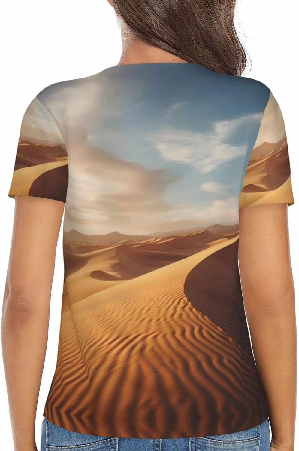 Quicksand Pattern Sexy V-Neck Printed Short T-Shirt, Travel Portable Fitness Clothes, Home and Outdoor wear