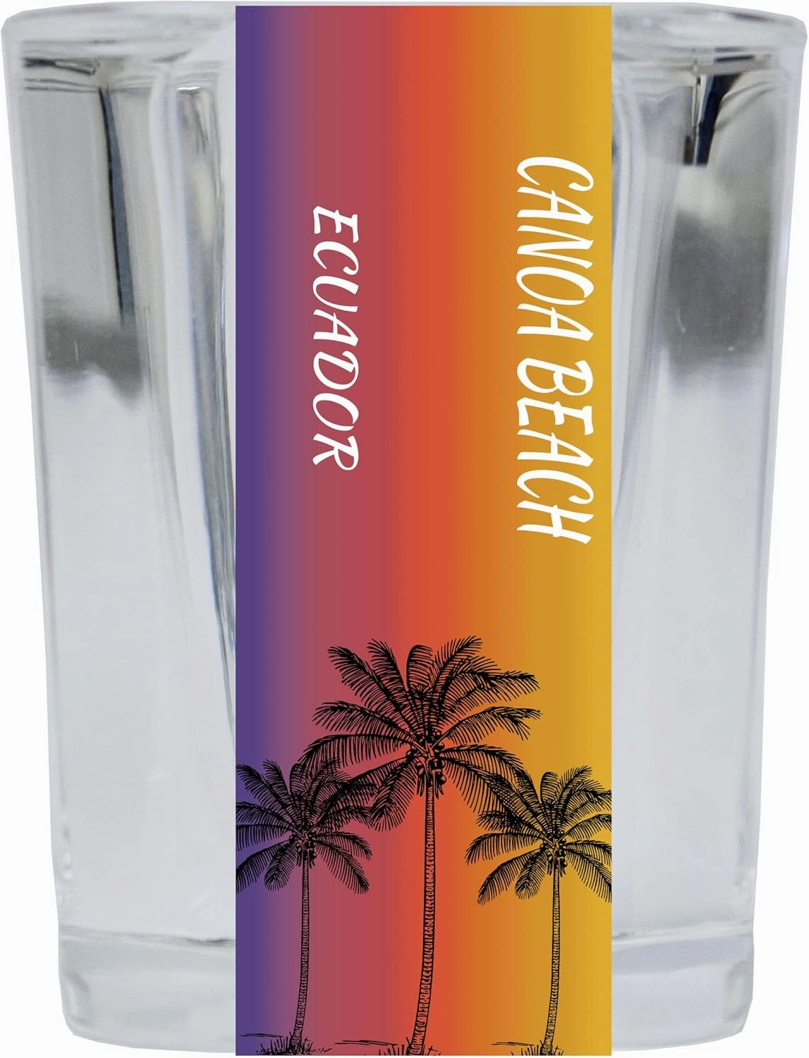 R and R Imports Canoa Beach Ecuador 2 Ounce Square Shot Glass Palm Tree Design 4-Pack