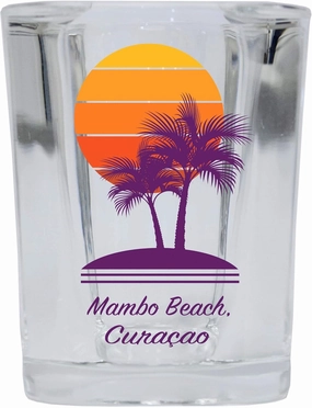 R and R Imports Mambo Beach Souvenir 2 Ounce Square Shot Glass Palm Design 4-Pack