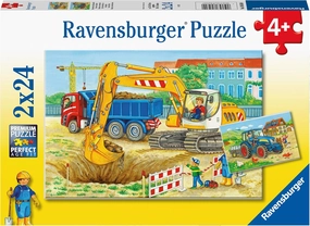 Ravensburger Tractors and Trucks 2x24 Piece Jigsaw Puzzle Set forKids - | Unique Piece Design | Anti-Glare Surface | Skill-Building, Fun Activity | Amazon Exclusive