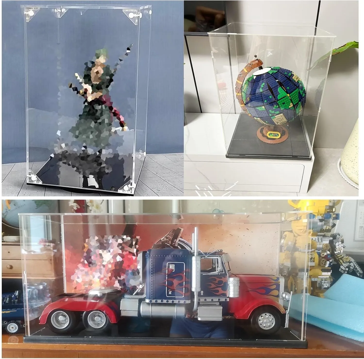 Rectangles Display Cases for Collectibles, Clear Acrylic Storage Bins with Door/Stackable Organizers Box, Dustproof Protection Showcase for Trophy Toys(LxWxH 10x10x35CM/4x4x14IN)