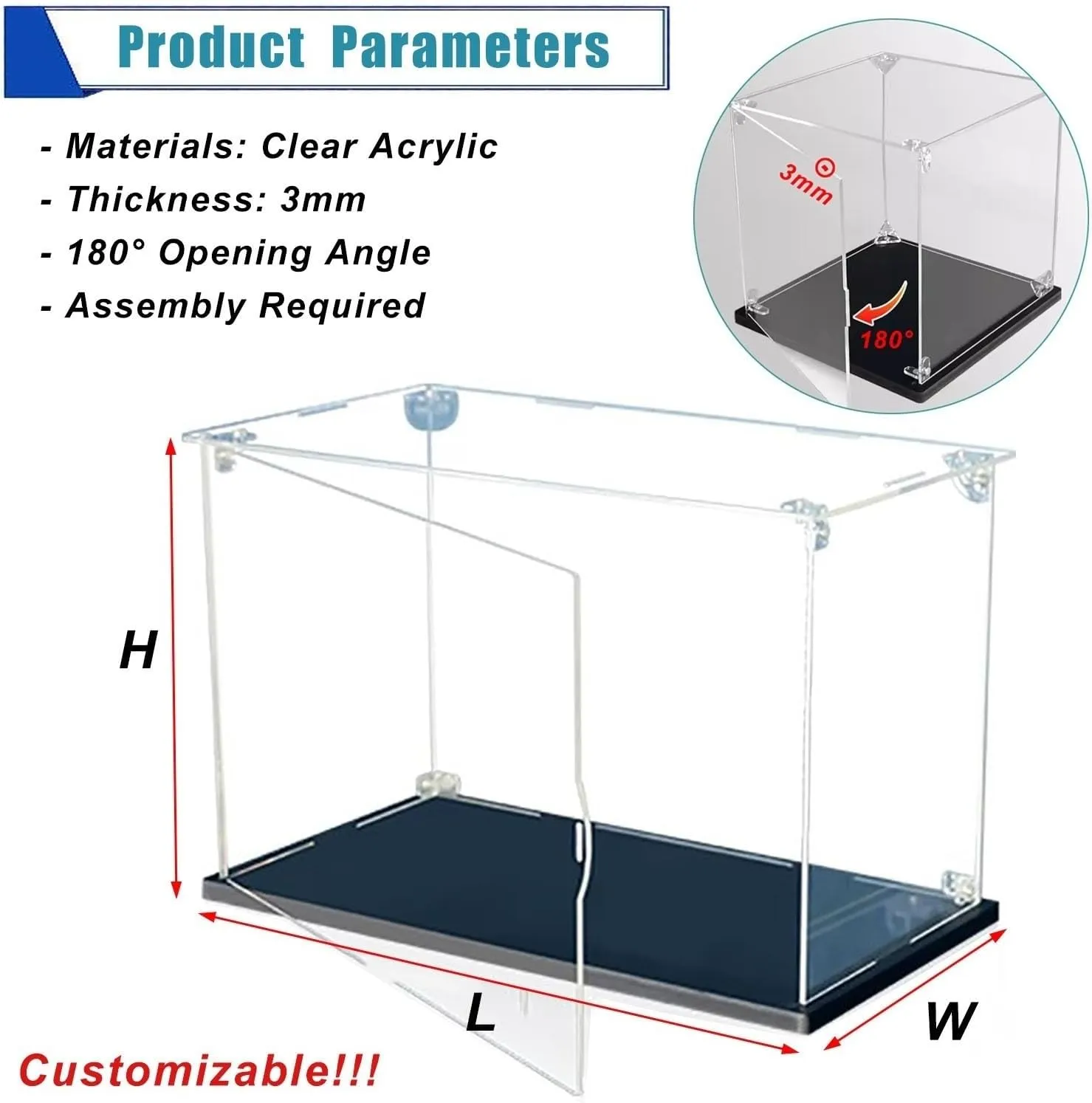Rectangles Display Cases for Collectibles, Clear Acrylic Storage Bins with Door/Stackable Organizers Box, Dustproof Protection Showcase for Trophy Toys(LxWxH 10x10x35CM/4x4x14IN)