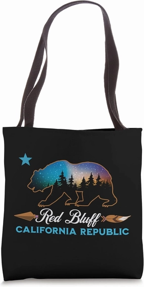 Red Bluff California Republic Bear Silhouette Starry Night Tote Bag