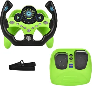 RedCrab Steering Wheels with Brake and Gas Pedals Toy for Kids,Pretend Driving Seat Toys with Light and Music,Simulated Driving for Toddlers,Baby Electric Early Learning Educational Toys