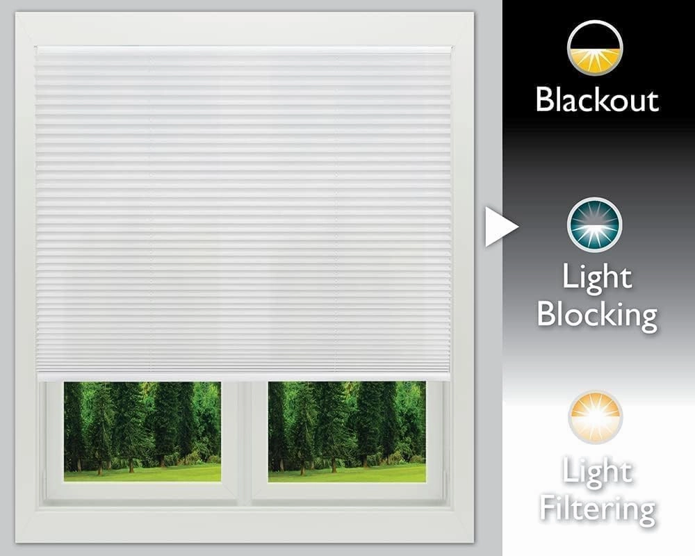 Redi Shade No Tools Easy Lift Trim-at-Home Cordless Pleated Light Blocking Fabric Shade White, 48" W x 64" L, (Fits windows 31 in - 48 in)