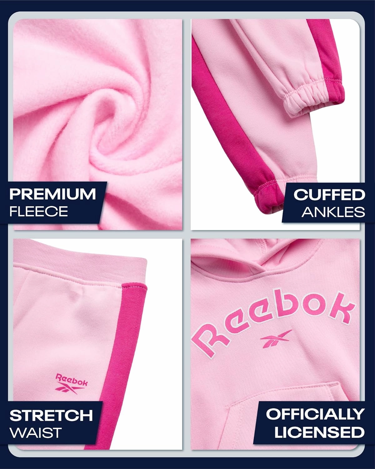 Reebok Girls' Sweatsuit - 2 Piece Performance Fleece Sweatshirt and Jogger Sweatpants - Activewear for Toddlers/Girls, 2T-6X