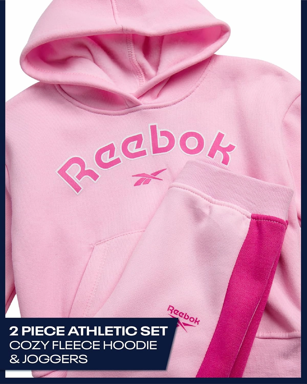 Reebok Girls' Sweatsuit - 2 Piece Performance Fleece Sweatshirt and Jogger Sweatpants - Activewear for Toddlers/Girls, 2T-6X