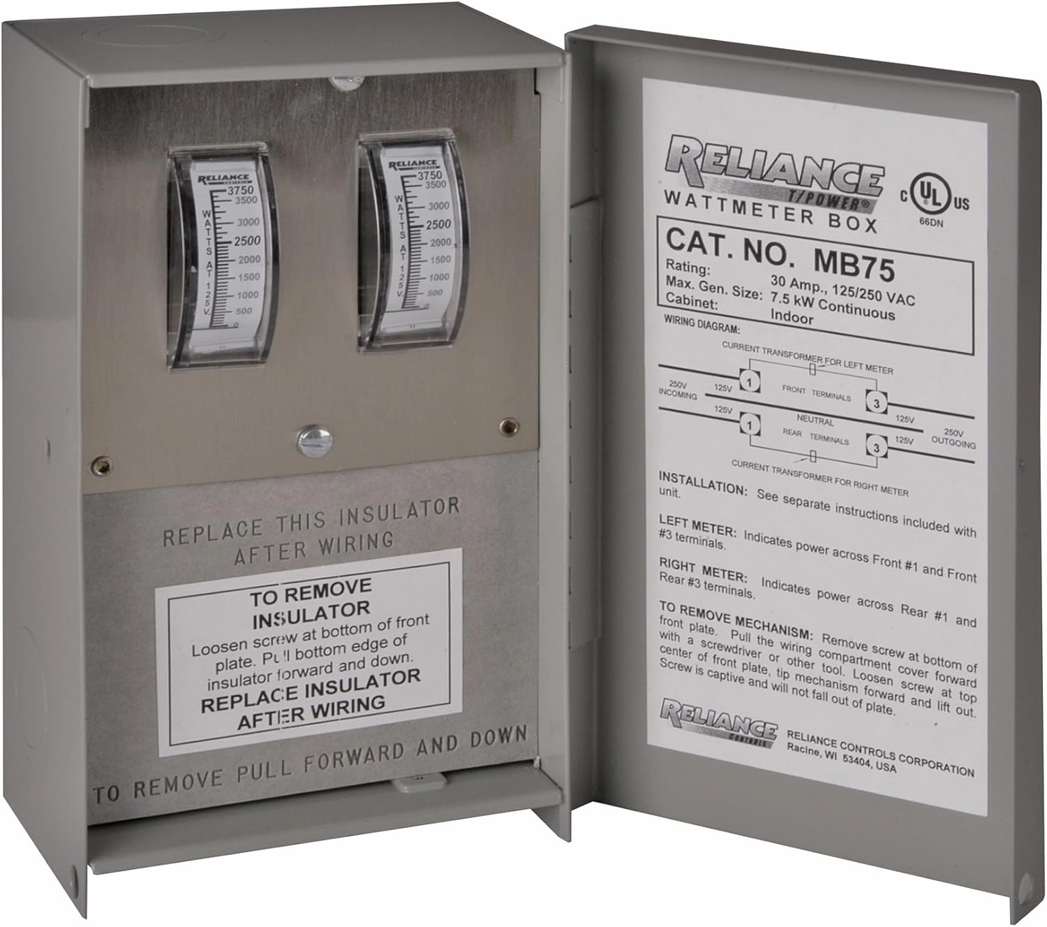 Reliance Controls MB75 Wattmeter Box