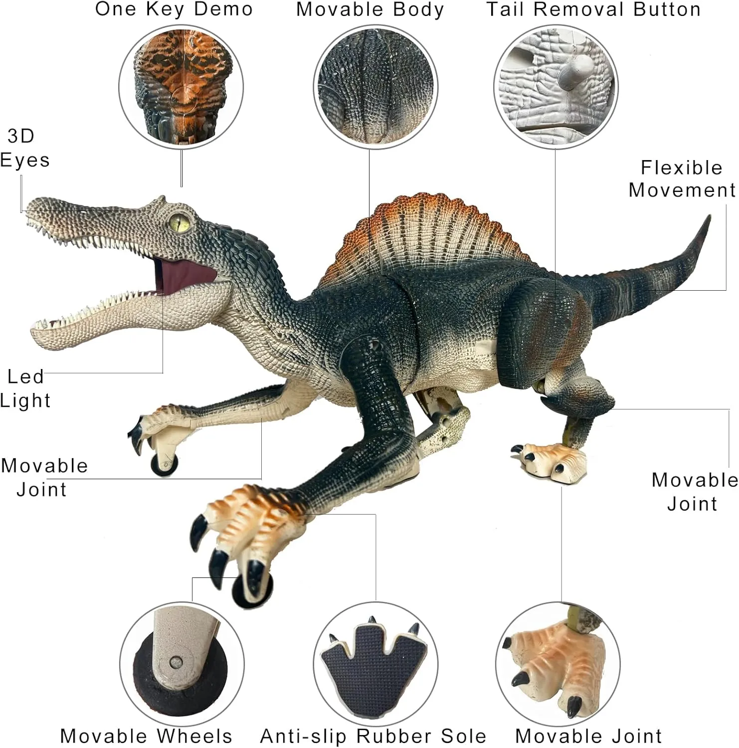 Remote Control Dinosaur Toys for Boys Electronic RC Spray Raptor Toy 2.4Ghz Walking Roaring Jurassic Spinosaurus Realistic 18.1" Dino Rechargeable Birthday Gift for Kids 3 4 5 6 7 8