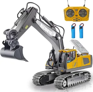 Remote Control Excavator, Toys for Boys Age 6-12, Rechargeable 11 CH RC Construction Vehicles Truck with Sound Light Metal Shovel, Birthday for Kids 7 8 9 10  Year Old(2.4 GHz)