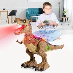 Remote Control T-rex Dinosaur Toy for Boys 4-7, Electric Stunt RC Walking Robot with Mist Spray, Light & Sounds, Birthday Gift for Kids