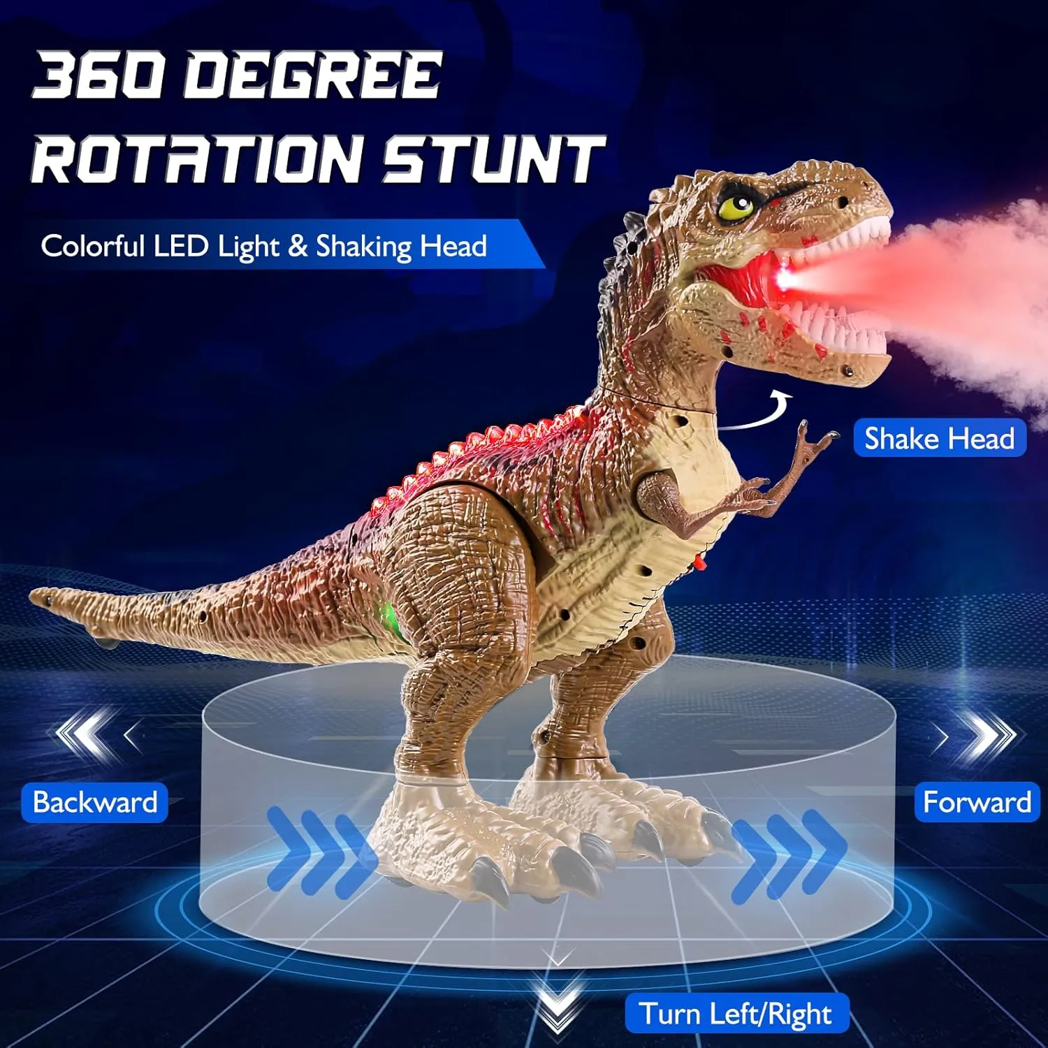 Remote Control T-rex Dinosaur Toy for Boys 4-7, Electric Stunt RC Walking Robot with Mist Spray, Light & Sounds, Birthday Gift for Kids