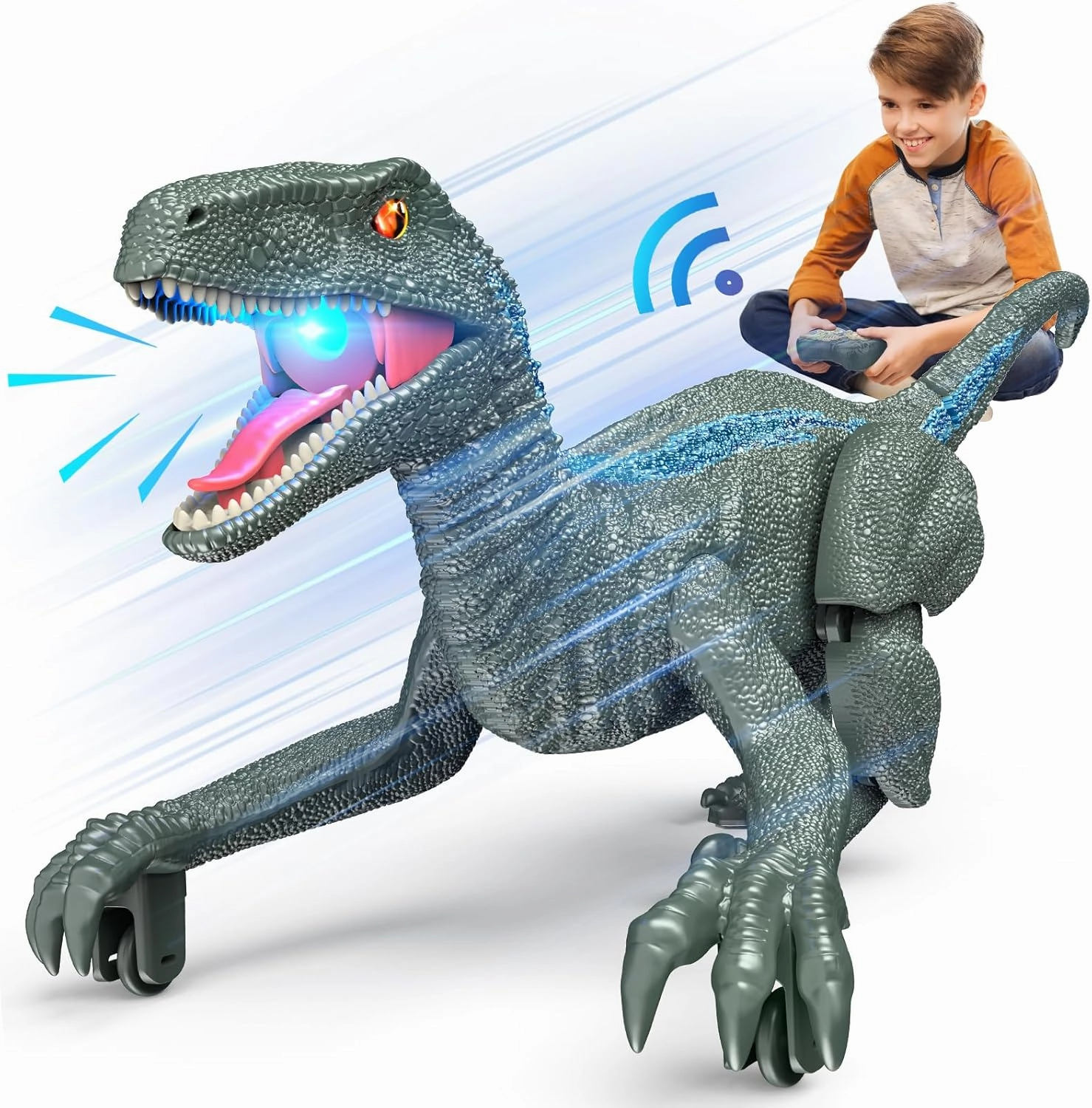 Remote Control Dinosaur, Realistic Dinosaur Toys for Kids 3-5, 2.4GHZ, Walking,Rechargeable, 3D Eyes, 3 Sound Effects, Demo Function, Jurassic Toys for Christmas, Kids 3 