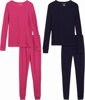 Rene Rofe Girls’ Thermal Underwear Set – 4 Piece Waffle Knit Top and Long Johns (2T-16)
