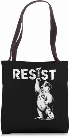 Resist Bear Shovel Fedora Environmental Activism Protest Tote Bag