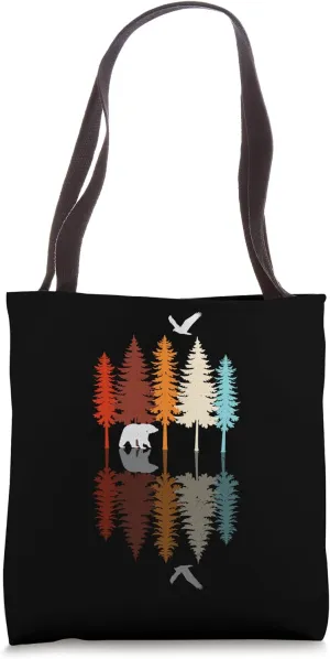 Retro Vintage Coniferous Forest Reflection Fir Trees Outdoor Tote Bag