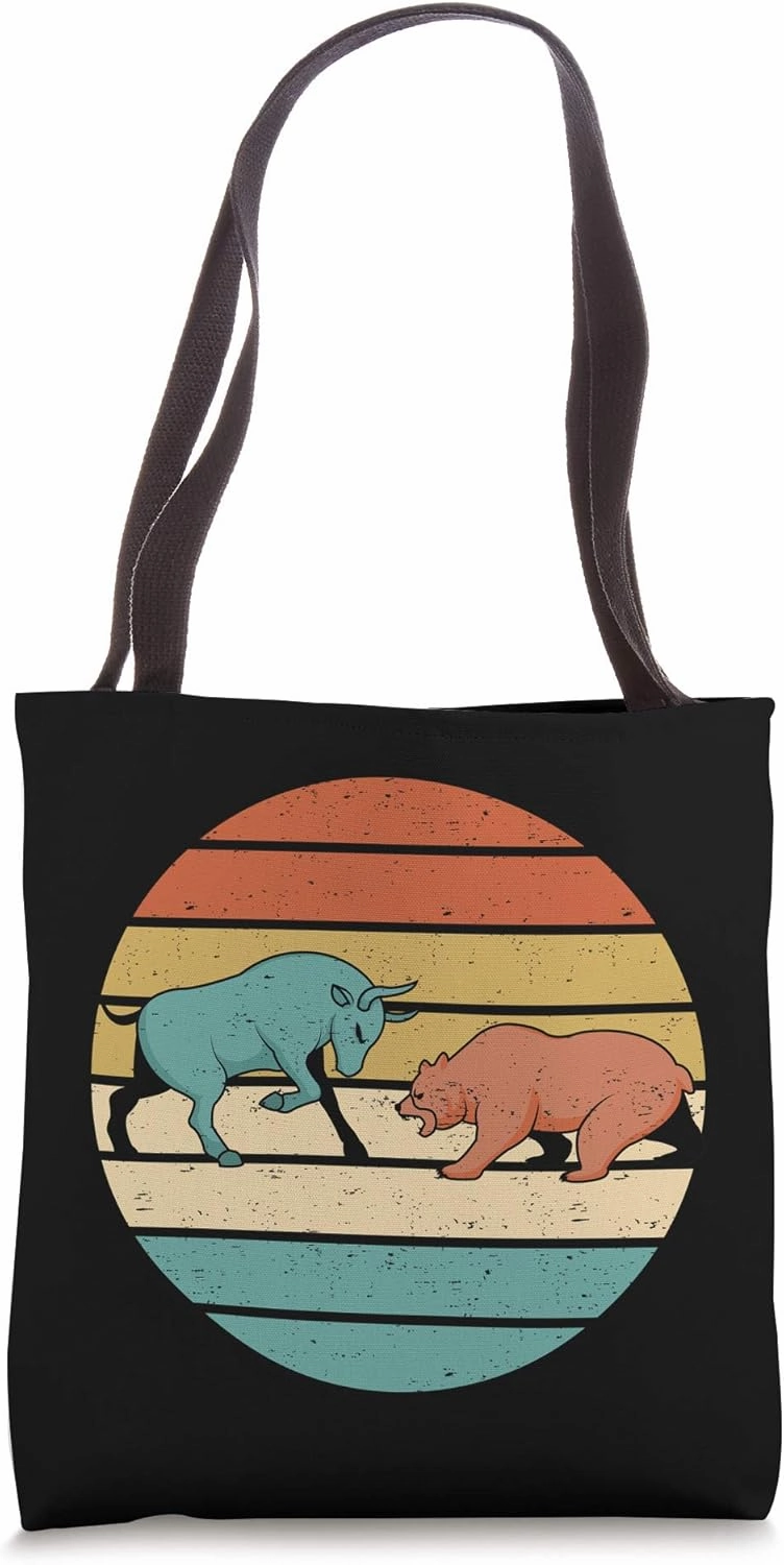 Retro Bull & Bear Stock Market Trading Investing Shareholder Tote Bag