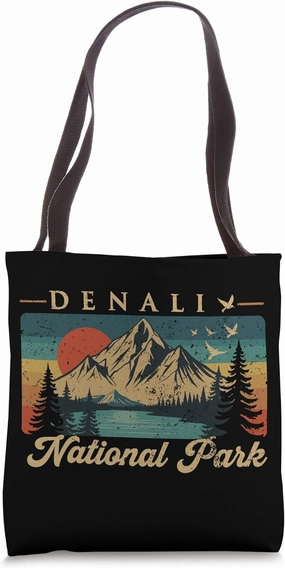 Retro Denali Mountain Peak Elevation Alaska National Park Tote Bag
