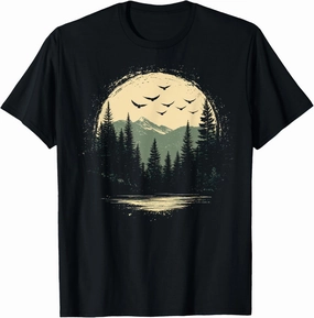 Retro Wilderness Bear Trees Reflection Outdoor Forest T-Shirt