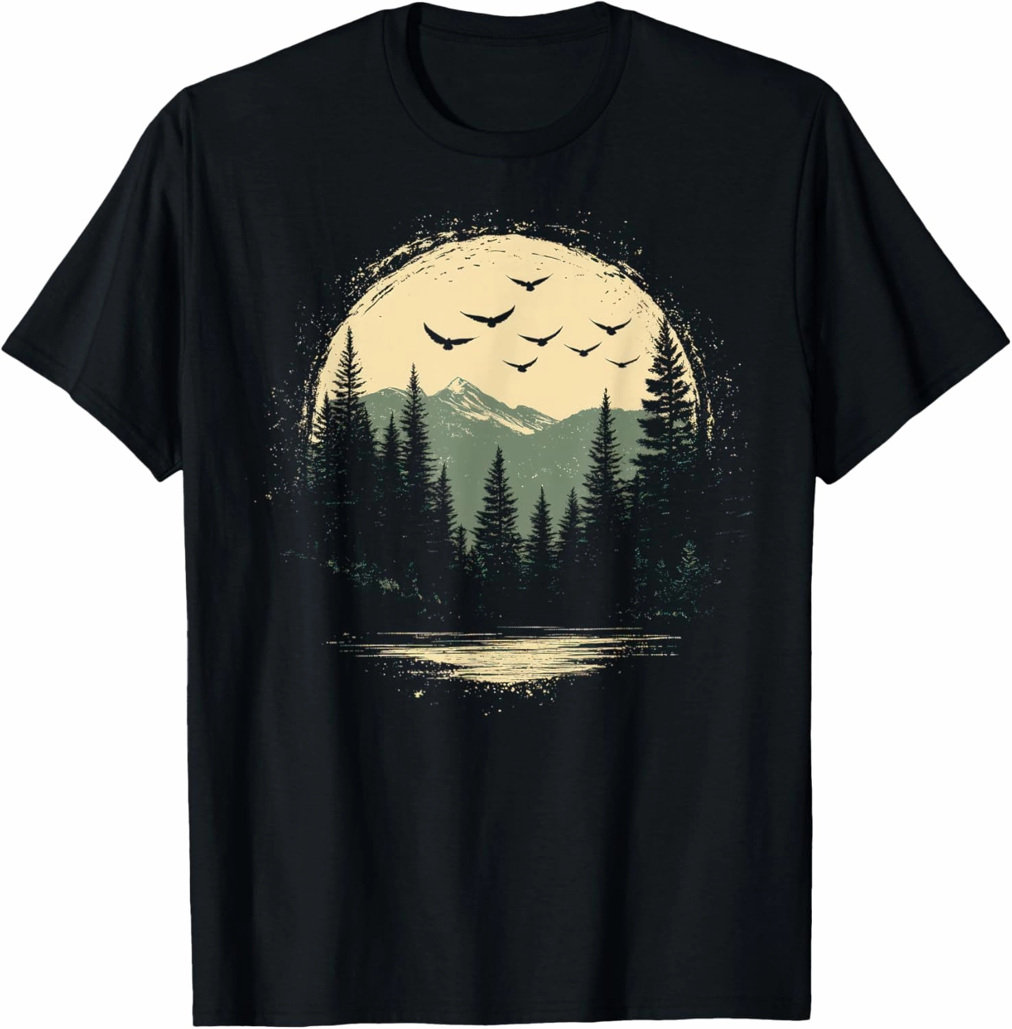 Retro Wilderness Bear Trees Reflection Outdoor Forest T-Shirt