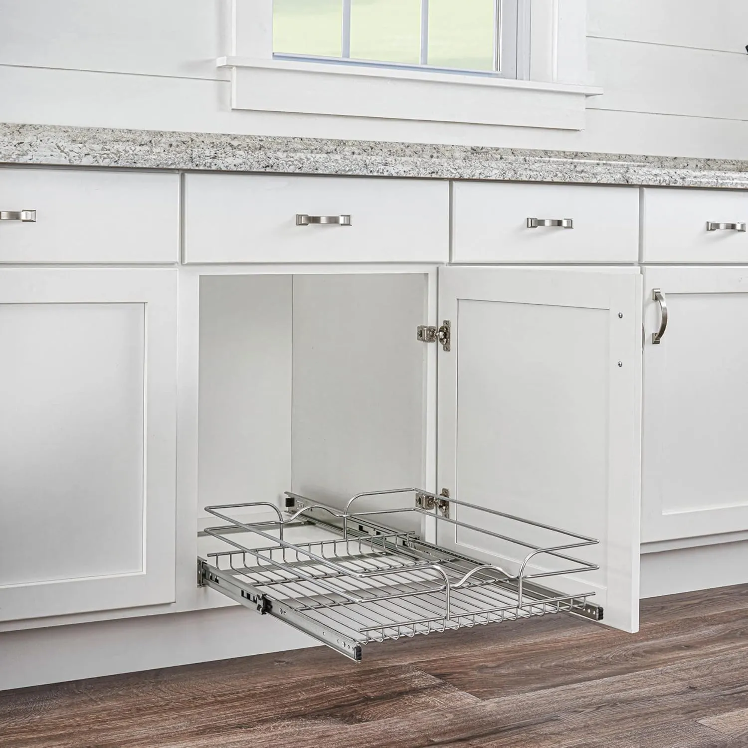 Rev-A-Shelf Kitchen Cabinet Wire Pullout Shelf and Drawer Organizer Pantry Storage with Basket and Mounting Hardware, 15 x 22 In, 5WB1-1522CR-1