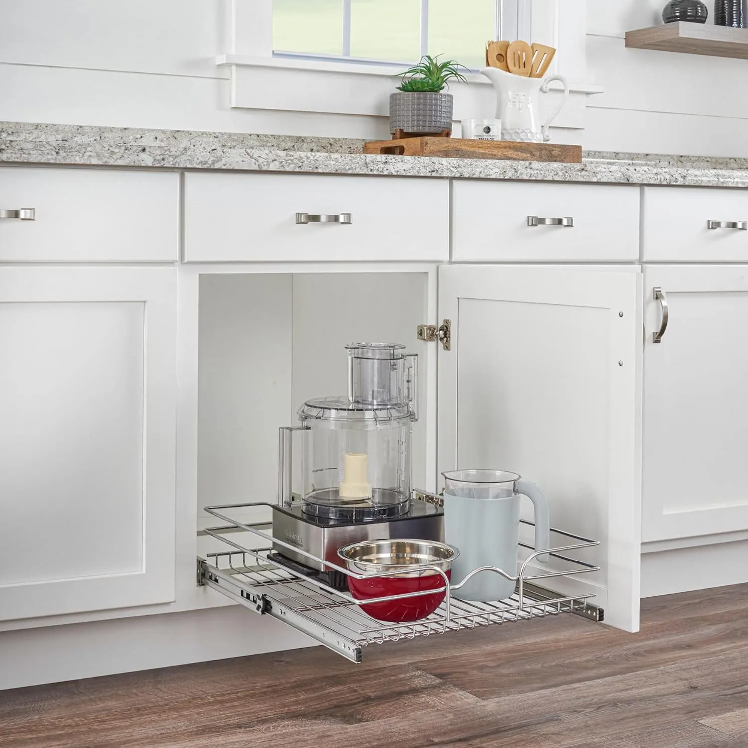 Rev-A-Shelf Kitchen Cabinet Wire Pullout Shelf and Drawer Organizer Pantry Storage with Basket and Mounting Hardware, 15 x 22 In, 5WB1-1522CR-1