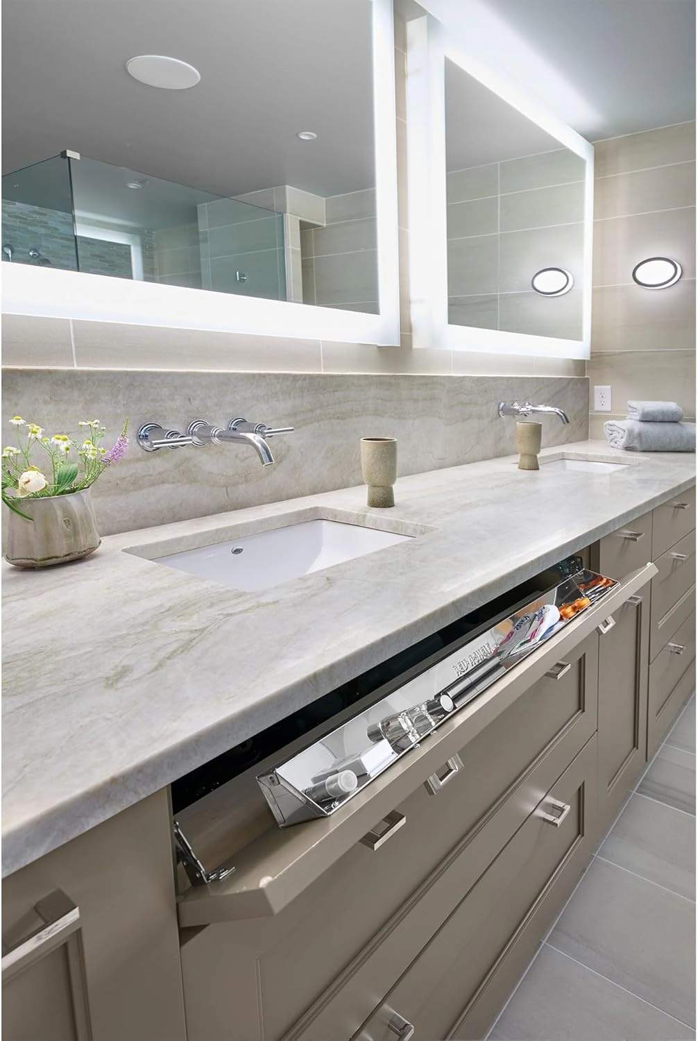 Rev-A-Shelf 22" Tip Out Tray with Soft Close for Sink Base Cabinets, Storage Organizer for Kitchen, Laundry Room, or Vanity Cabinets, 6581-22SS-SC-1