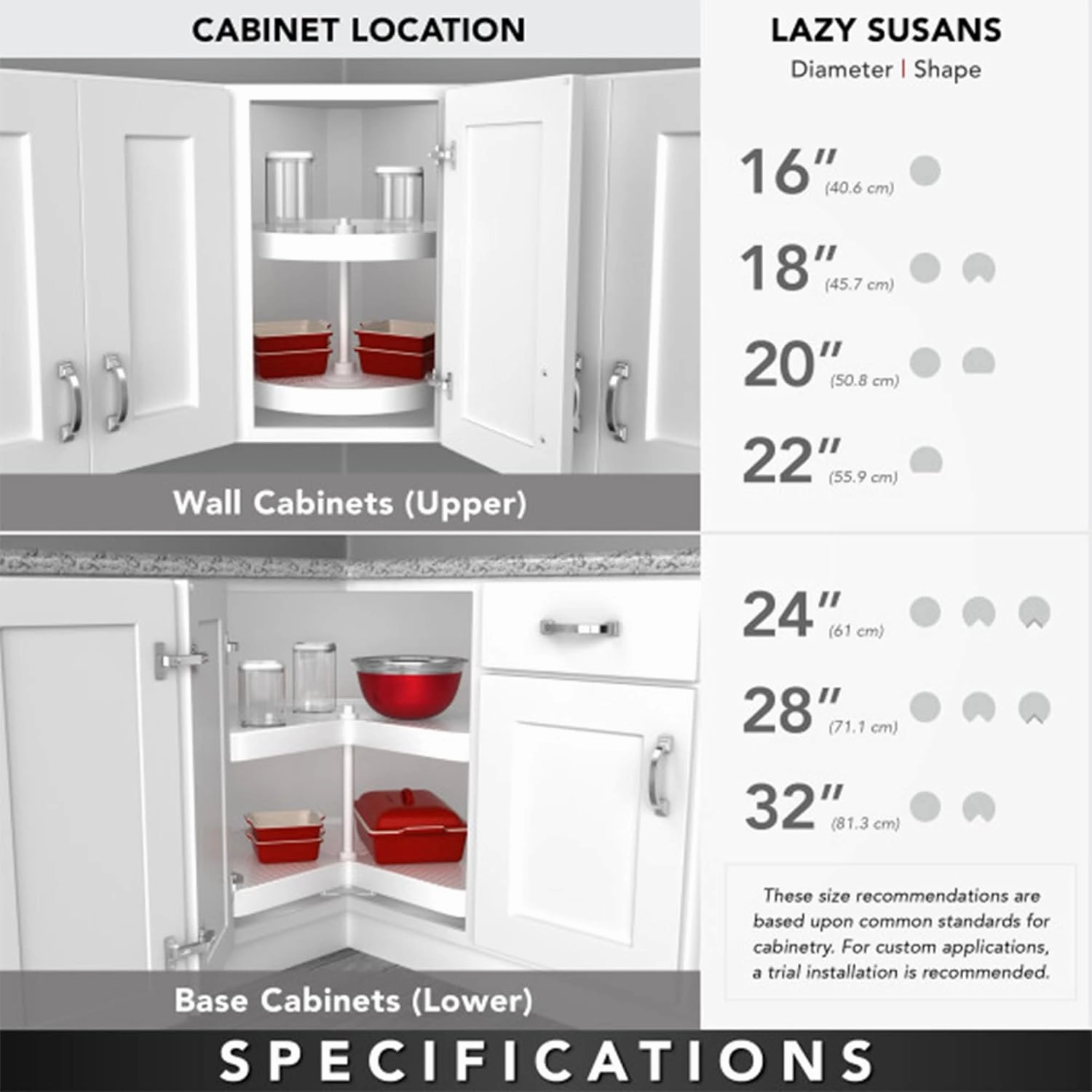 Rev-A-Shelf 28" Dual Tier Pie-Cut Lazy Susan Organizer for Base Corner Kitchen Cabinets, Two Plastic Home Storage Shelves, Almond, LD-2942-28-15-1