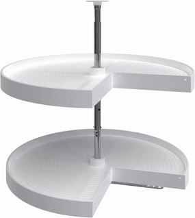 Rev-A-Shelf 28" Pie-Cut Dual Tier Lazy Susan Organizer for Corner Wall Kitchen Cabinets, Plastic Home Rotating Storage Shelves, White, 2942-28-11-1