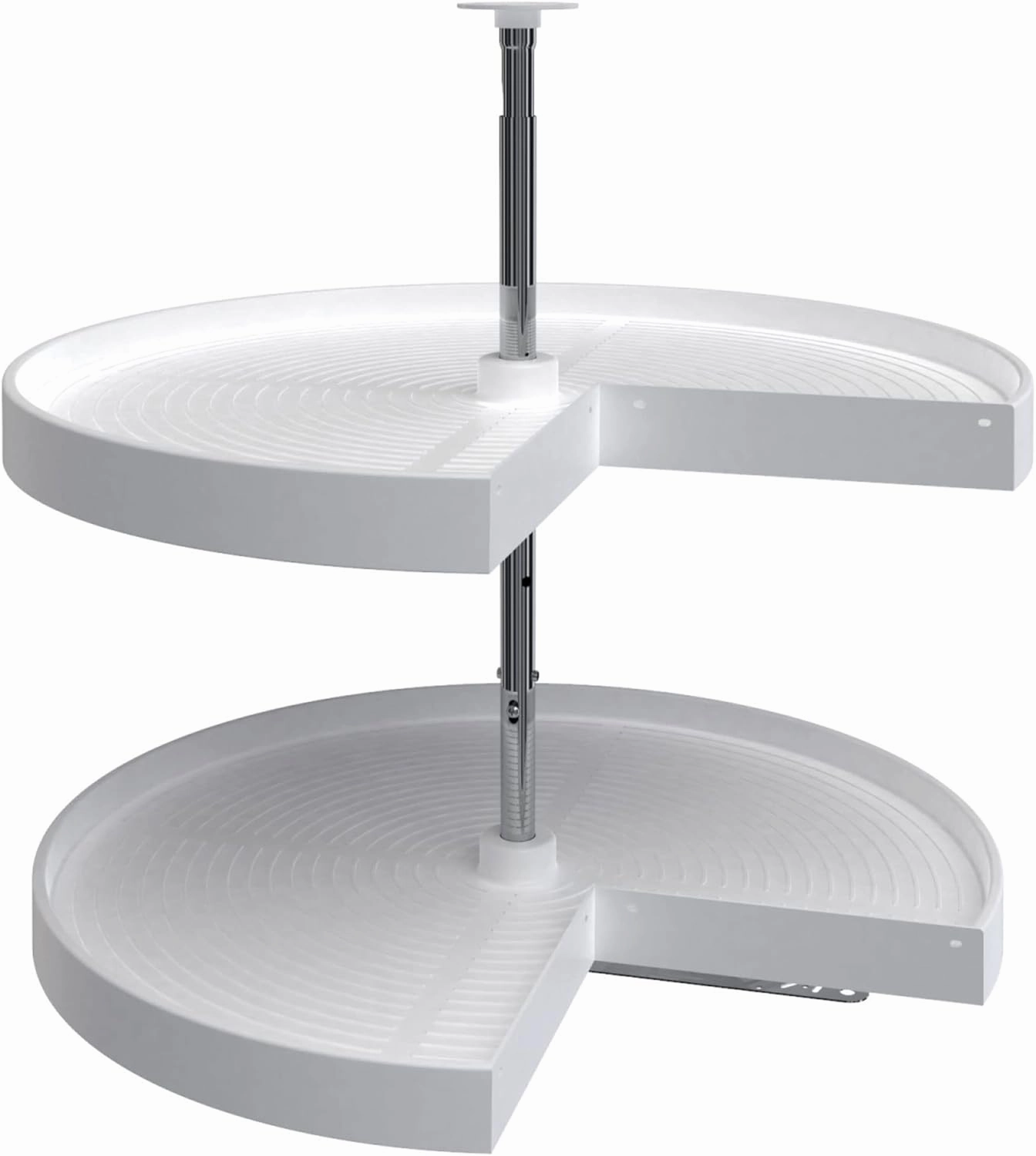 Rev-A-Shelf 28" Pie-Cut Dual Tier Lazy Susan Organizer for Corner Wall Kitchen Cabinets, Plastic Home Rotating Storage Shelves, White, 2942-28-11-1
