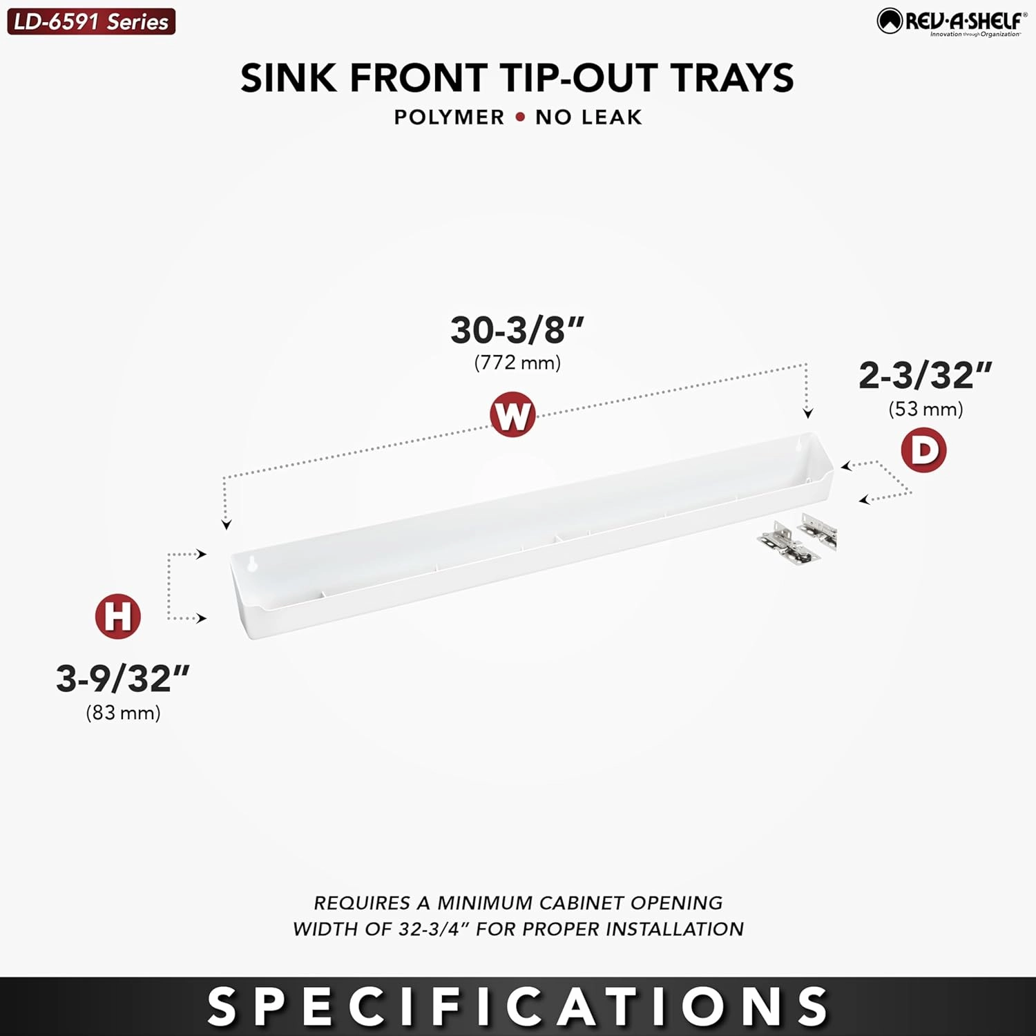 Rev-A-Shelf 30" Tip-Out Plastic Sink Tray for Kitchen and Bathroom Base Cabinets, Large Pullout Vanity Shelf Home Organizer, White, LD-6591-30-11-1