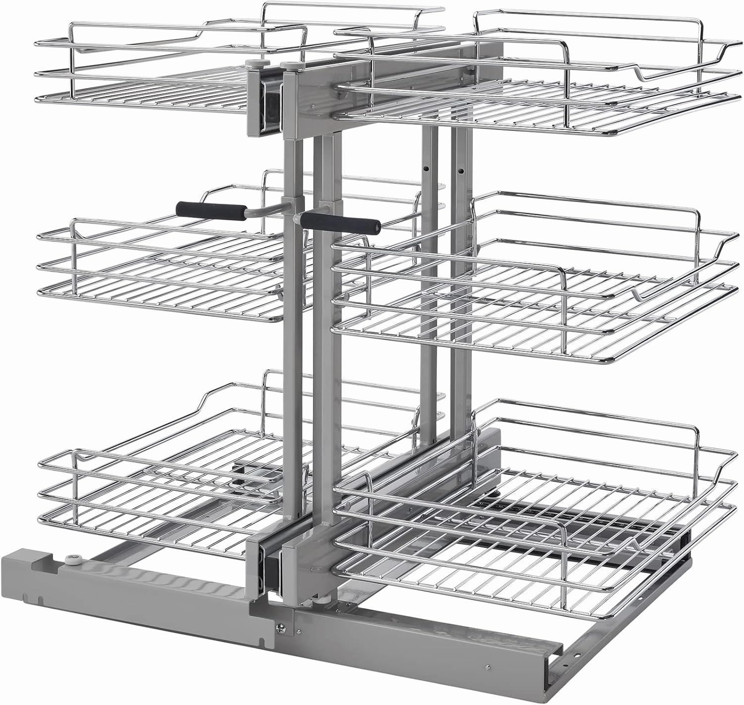 Rev-A-Shelf 3 Tier Pullout Shelf Organizer for Blind Corner Kitchen/Bathroom Cabinets with Soft-Close, 45" Adjustable Shelves, Chrome, 5PSP3-15SC-CR