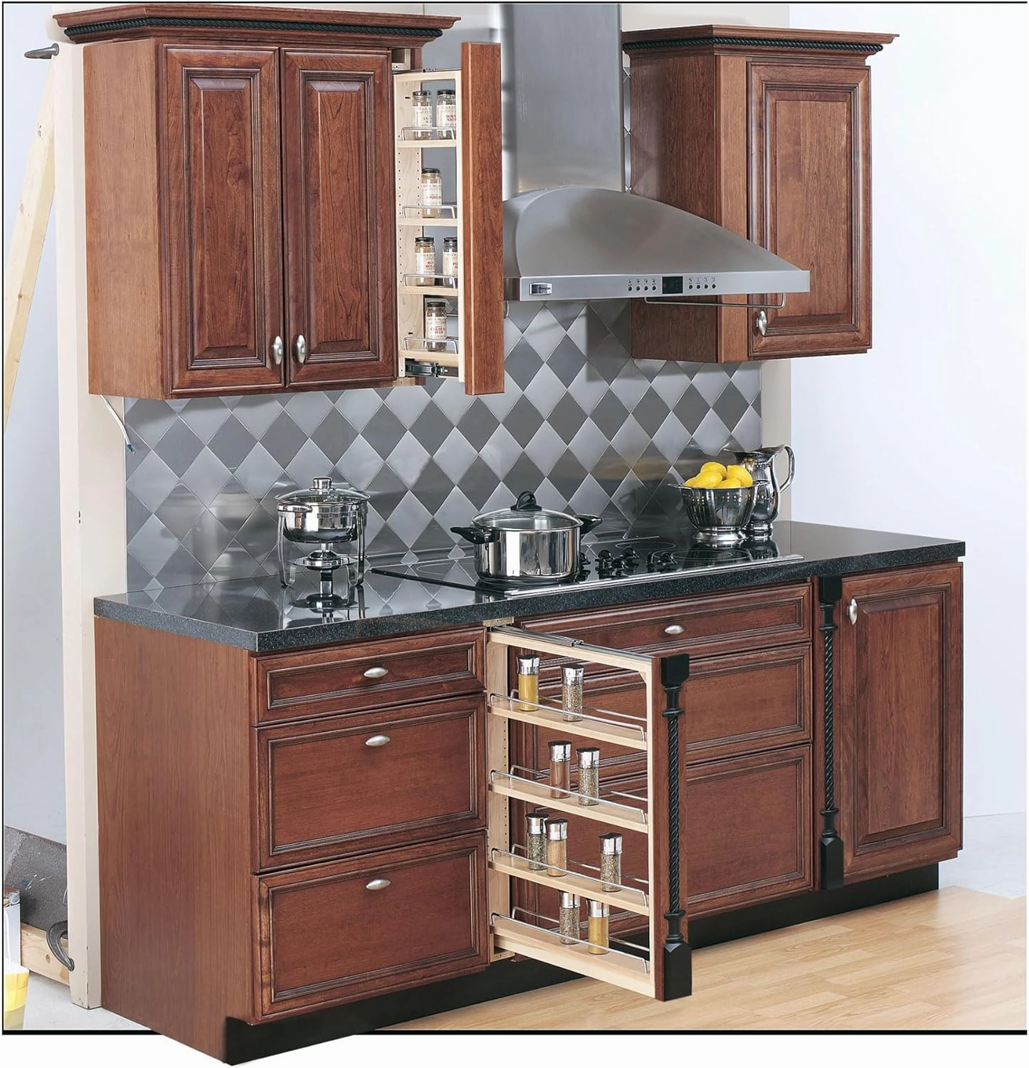 Rev-A-Shelf Pullout Shelf Organizer for Base Kitchen or Bathroom Cabinets, Wood Filler Pantry Storage or Spice Rack, Maple, 3" x 23" x 30", 432-BF-3C