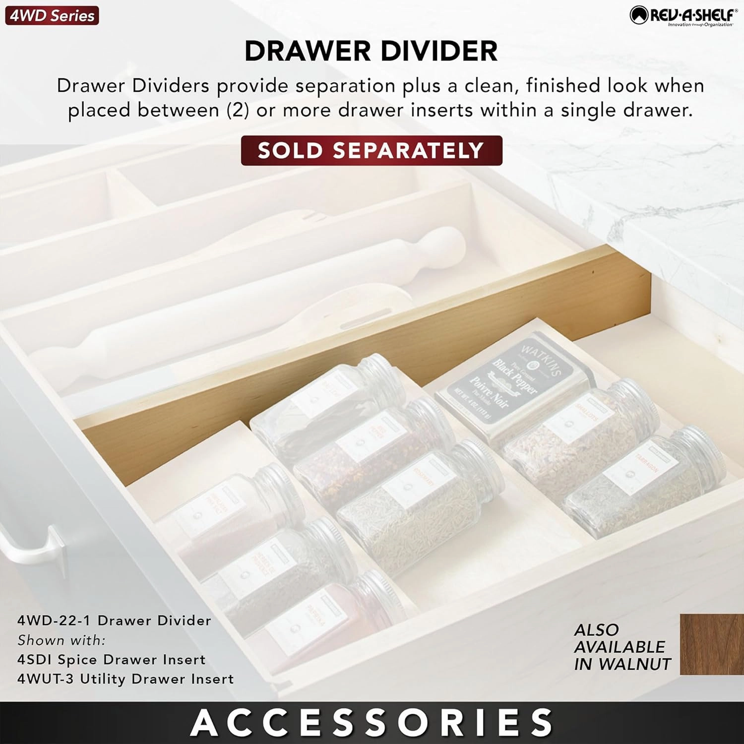 Rev-A-Shelf Trim-to-Fit Silverware Drawer Organizer For Kitchen Utensils, Cutlery Cabinet Storage Divider Insert, 18.5" x 22", Maple Wood, 4WUT-1