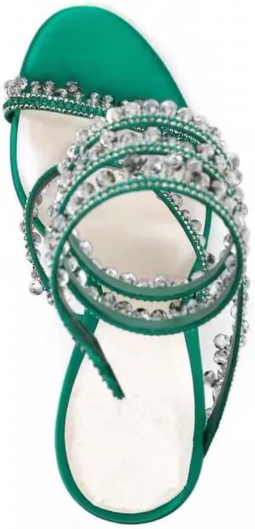 Rhinestone Tassel Wrap Around Stiletto Heels for Women Colorful Crystal Lace Up Stilettos Open Toe Tassel High Heeled Sandals for Prom, Wedding, Party