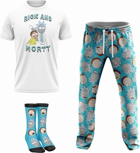 Rick and Morty mens Lounge Set in Gift Box With T-shirt, Pants and Socks With Multiple Print Options in Sizes S-m-l-xl