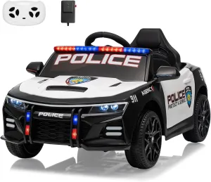 Ride On Police Toy Car for Kids 37  Months Age,12V Battery Powered Ride-On Cop Cars,Electric Police Car with Remote Control,Megaphone, LED Flashing Lights, Music, Horn, Safety Belt